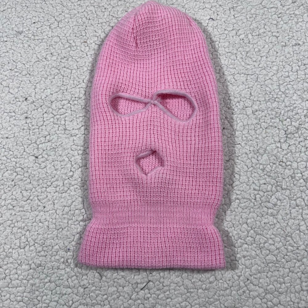 Women’s Pink Knit Balaclava Hat Winter Ski Mask Full Face Hood One Size